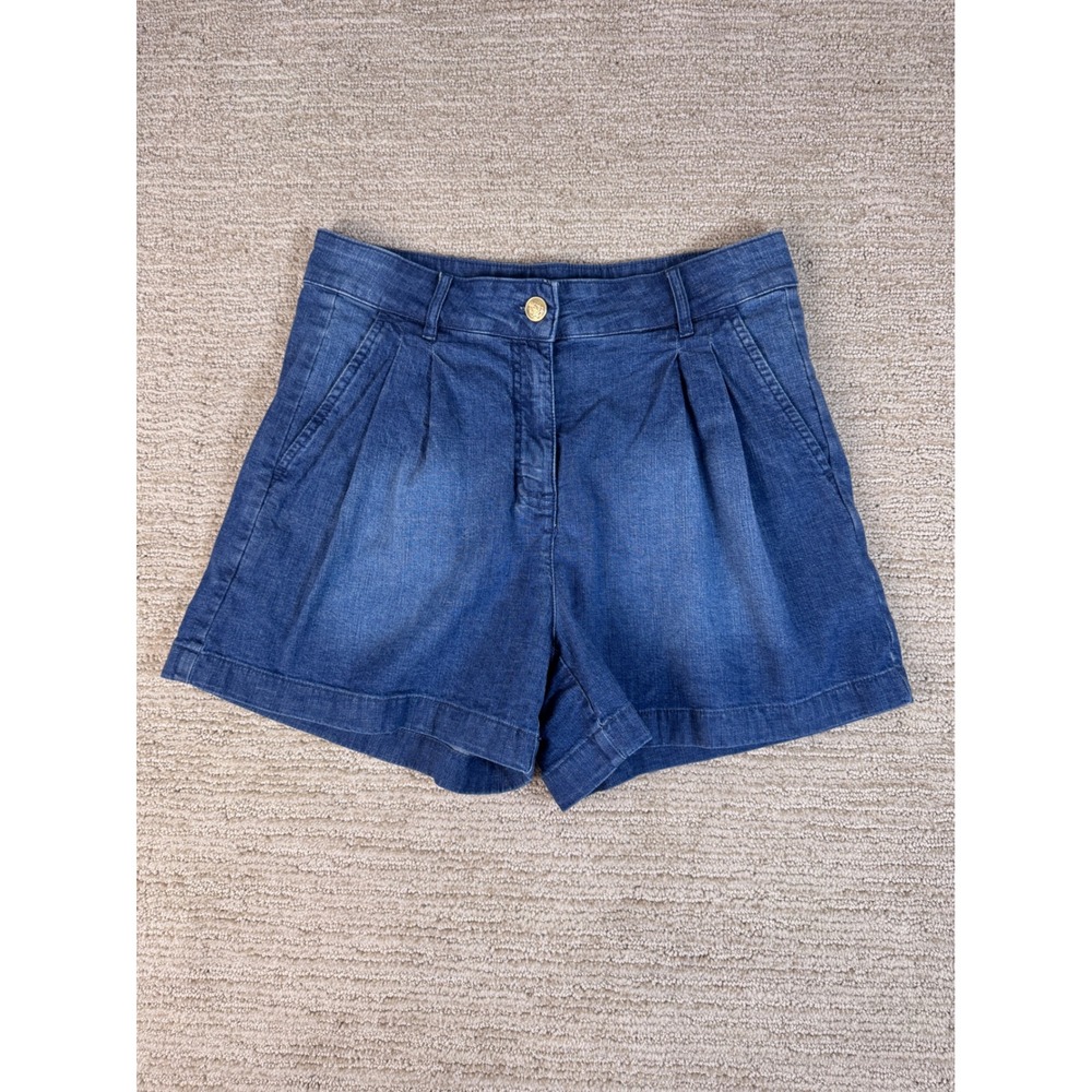 J.Crew Pleated Denim Shorts Blue High Rise Gold Button Size 26
